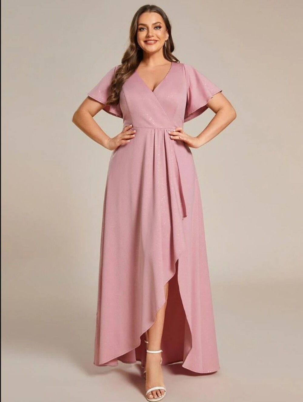 NWT -Ever-Pretty Womens Plus 18 Dusty Rose Glitter High Low Formal Evening Dress